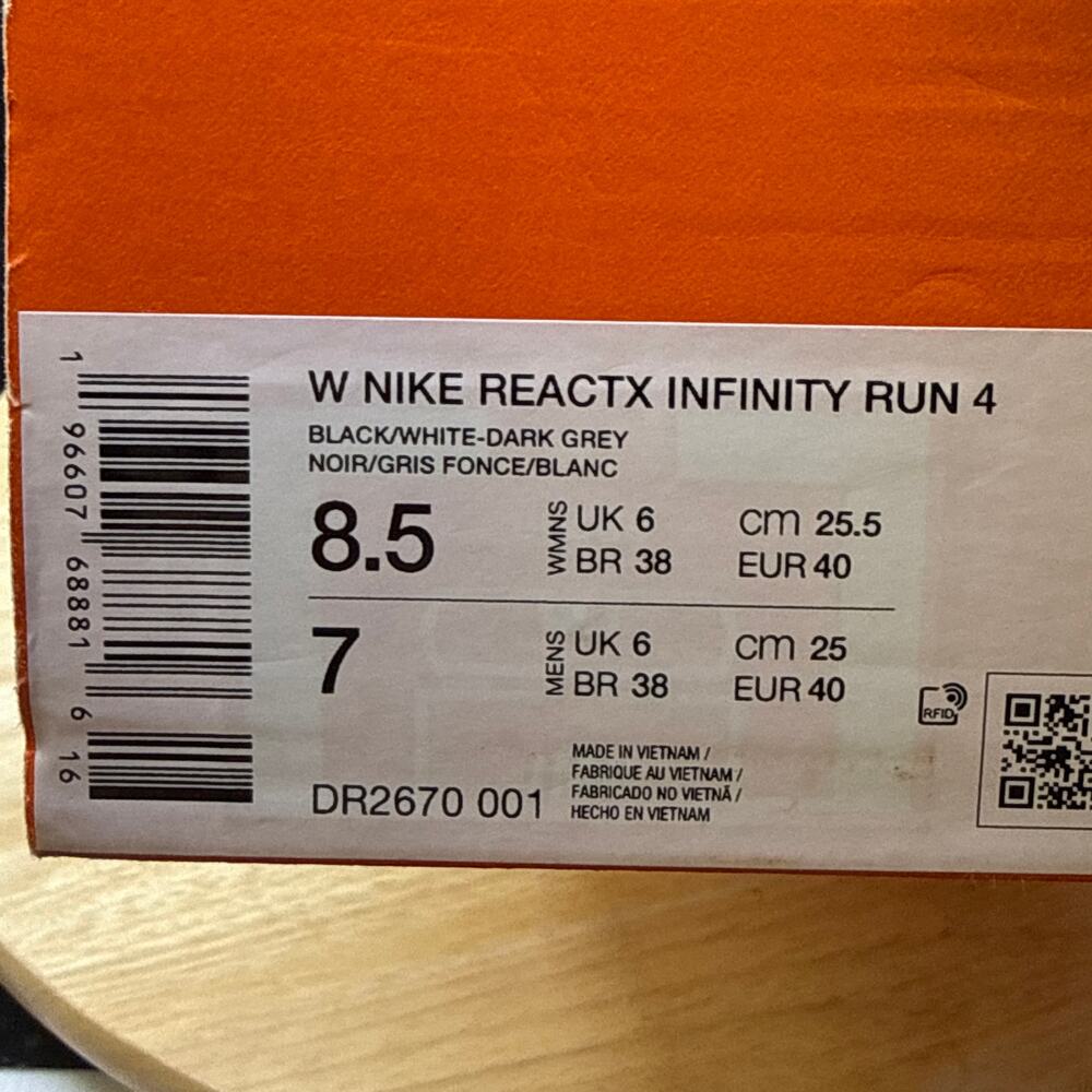 Nike ReactX Infinity Run 4 Black White Running Sneaker DR2670-001 Women’s Sz 8.5 - Picture 10 of 10